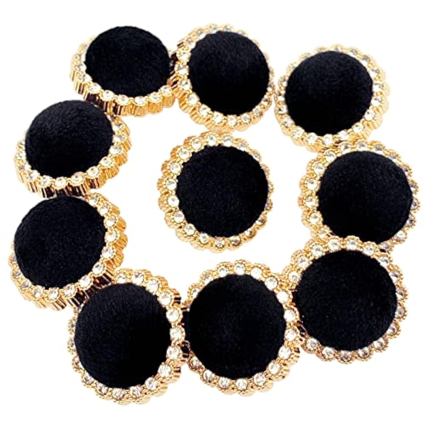 10Pcs Round Shank Buttons For Sewing Black Velvet Gold Button Crafts C