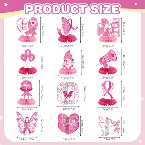 12 Pieces Breast Cancer Awareness Table Decoration Honeycomb