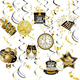 Hollywood New Year Party Decorations 2025 Black Gold Hanging Swirls
