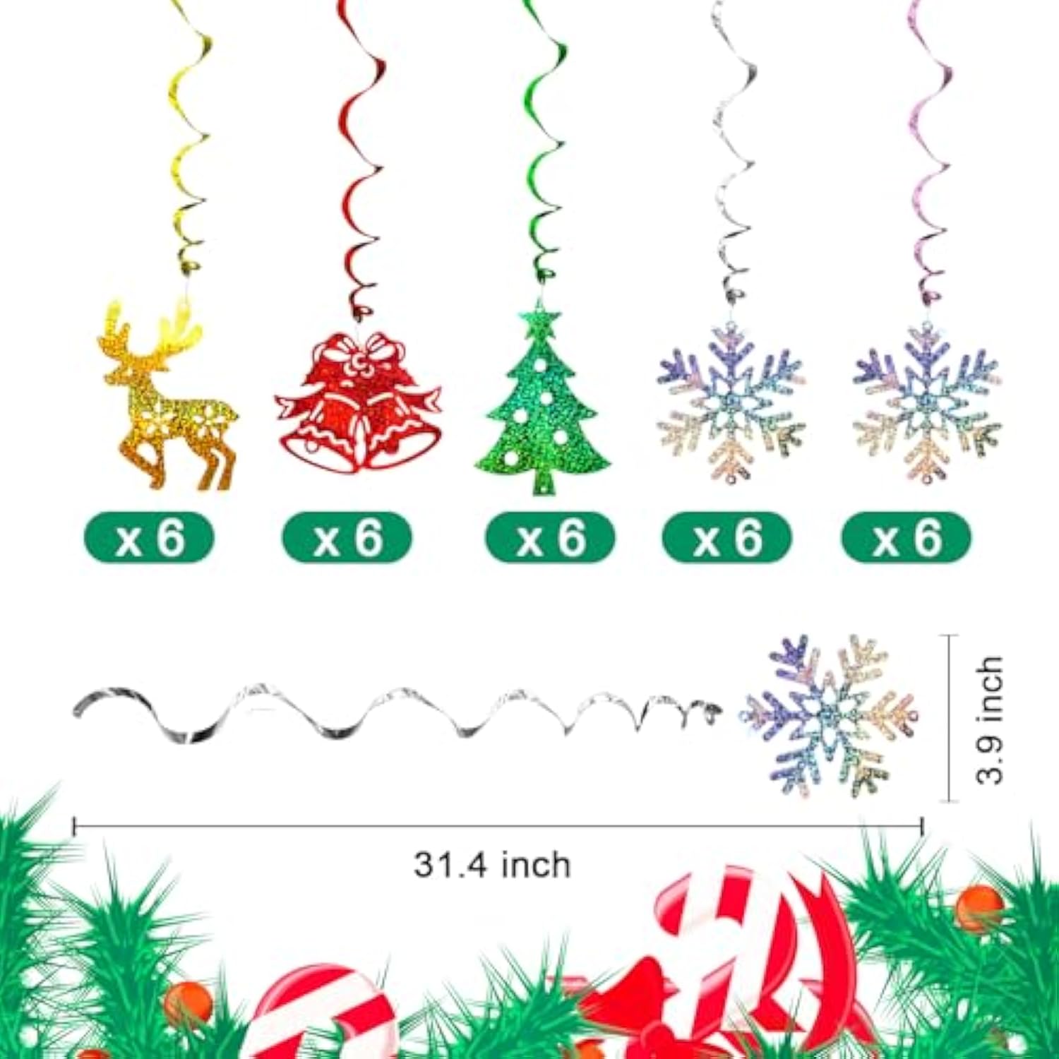 Christmas Hanging Swirls Decorations 30 Pack Sparkle Double Sided Red Green Party Merry Christmas Garland Foil Swirl Hanging Ceiling Ornaments Christmas Party Favors Xmas Holiday Party Decor Supplies