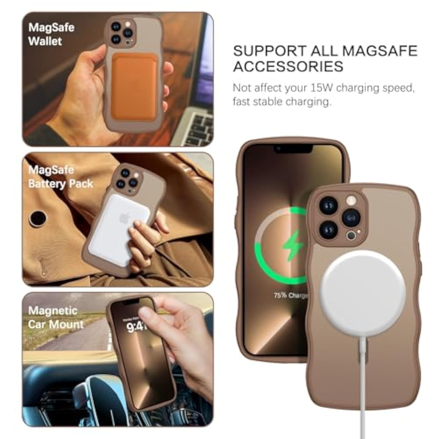 For Magnetic Iphone 13 Pro Case, [Compatible With Magsafe] [Curly Wave Frame Design] Non-Slip Easier Grip Shockproof Protective Bumper Cute Phone Cover For Iphone 13 Pro 6.1", Desert Titanium