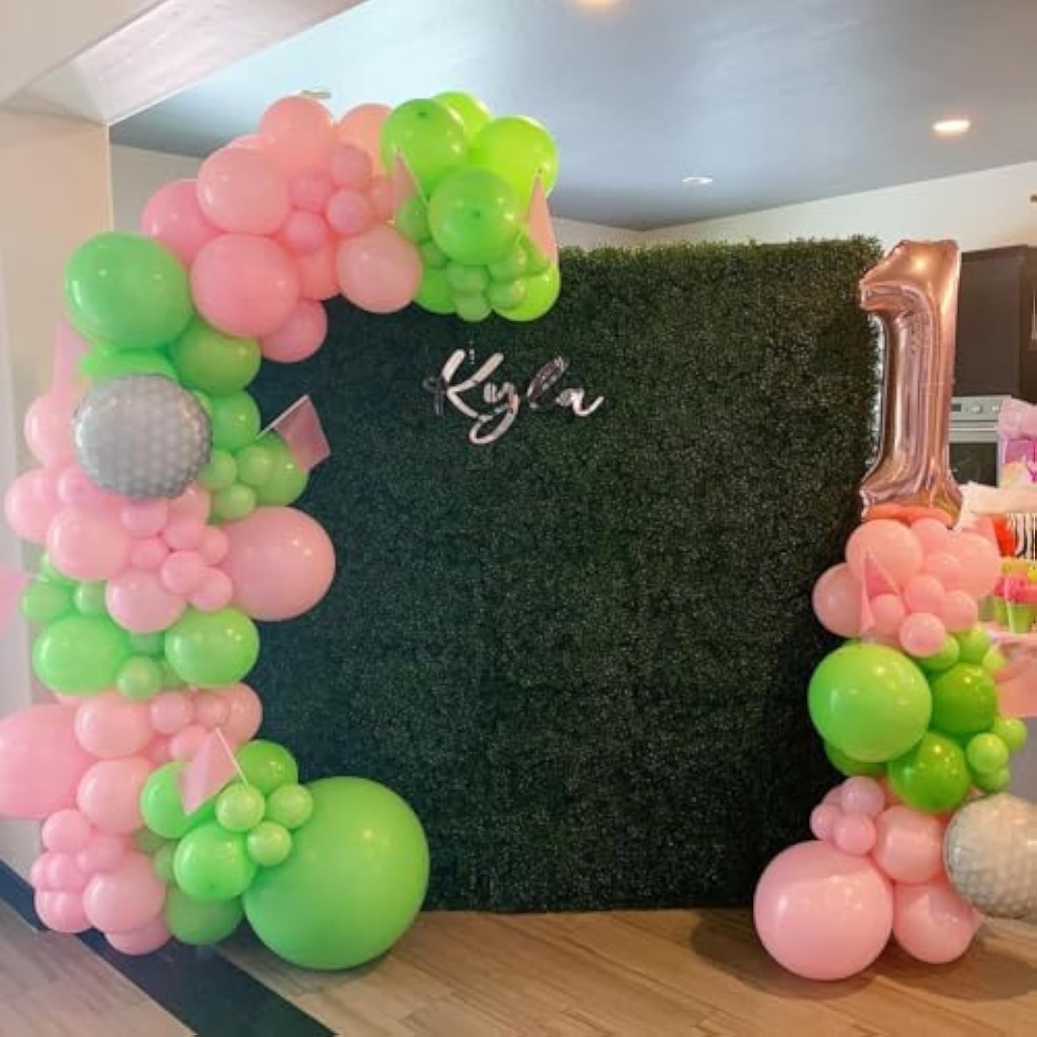 153 Pcs Hole in One Balloon Arch Kit Pink, Green & Golf Balloons for Birthday Party