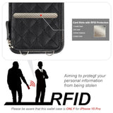 Crossbody Wallet Case For Iphone 15 Pro, Rfid Blocking Pu Leather Zipper Handbag Purse Flip Cover, Kickstand Folio Case With Card Slots Holder Wrist Strap Lanyard 5G 6.1 Inch (Black)