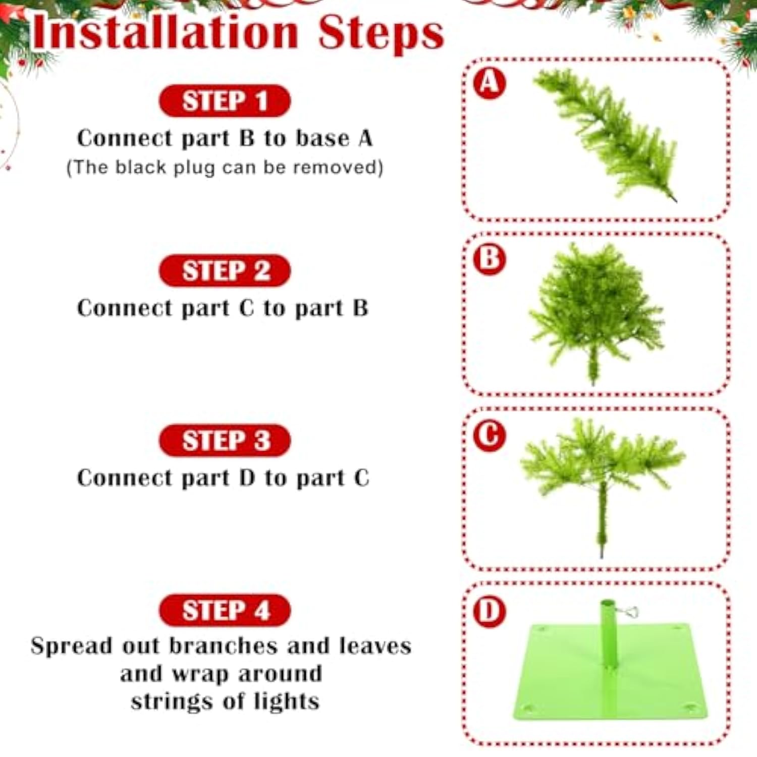 5 Ft Whimsical Christmas Tree Green Artificial Bendable Xmas Tree With 70 Led Colorful Lights And Balls Flexible Branches Fake Pine Decor With Metal Base