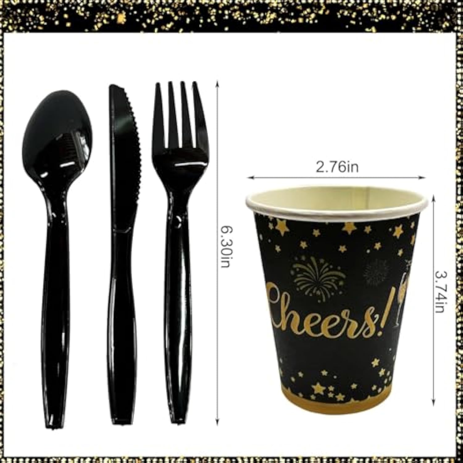 New Years Party Supplies, 2026 Black And Gold New Year Disposable Tableware, Including Dinner Plates, Dessert Plates, Napkins, Cups Tablecloth For New Years Eve Party Supplies Decor Serves 20