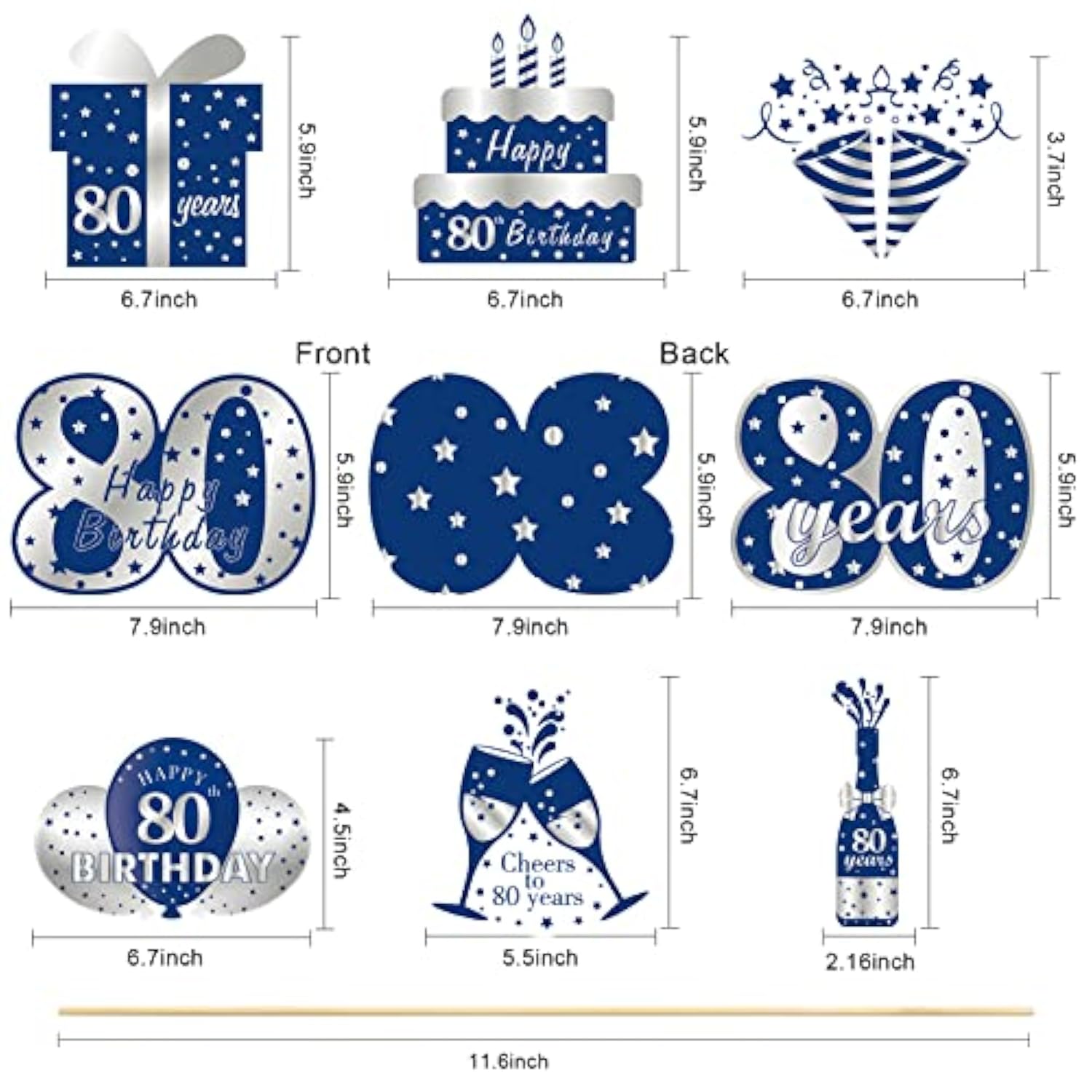 24Pcs 80Th Birthday Decorations Table Topper For Men, Blue Silver 80 Y