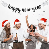 Happy New Year 2026 Banner Black Glitter Party Decor for New Year Eve