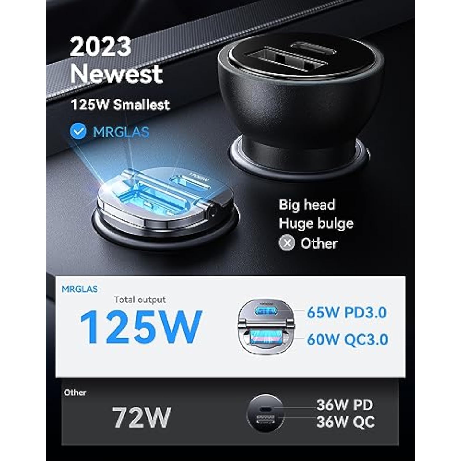 [2-Pack] 125W Usb C Car Charger, Mini Metal Usb C Car Adapter Fast Charging Pd65W & Qc60W Dual Port Type C Cigarette Lighter Usb Charger For Iphone 16 15 14 Pro Max Ipad Samsung Macbook