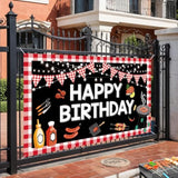 Bbq Birthday Party Decorations - Large Happy Birthday Banner, Red Gingham Picnic Backdrop For Baby Shower, Barbecue Party Supplies, Yard Outdoor 70.8 X 43.3 Inch
