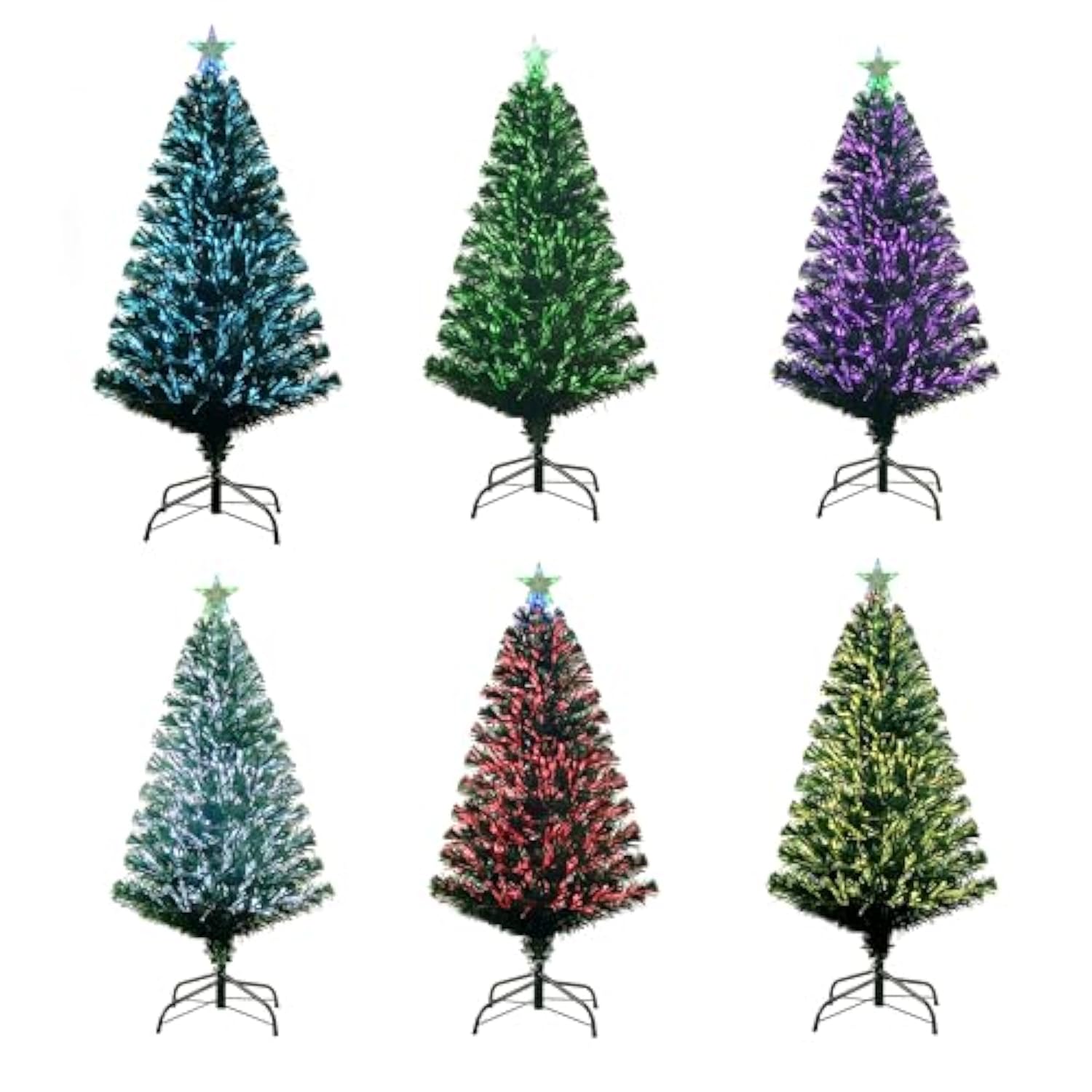 5Ft Pre-Lit Fiber Optic Christmas Tree With Lighted Star, Pvc & Iron Construction, Green Artificial Christmas Tree With 195 Branch, Indoor Christmas Decorations, Holiday Home Xmas Decoration