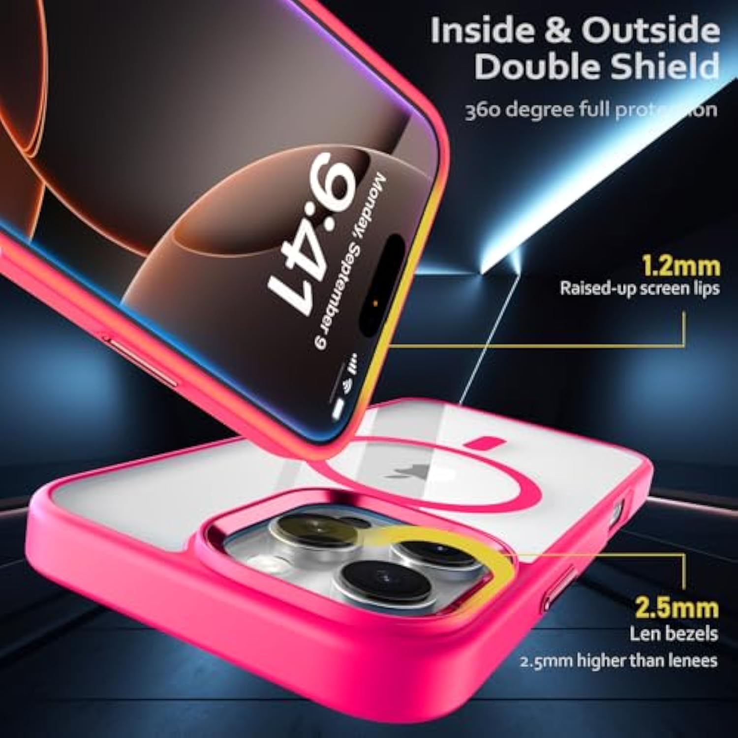 Magnetic For Iphone 16 Pro Max Case, [Compatible With Magsafe] [Military-Grade Protection] Clear Hard Back&Soft Tpu Frame Shockproof Protective Case For Iphone 16 Pro Max-6.9'' ?Hot Pink?