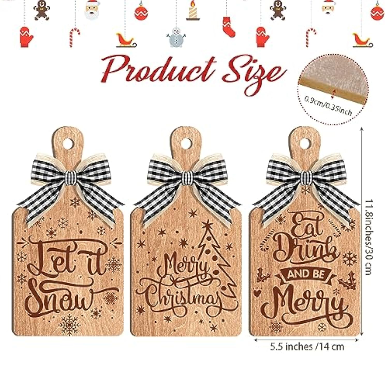 3 Pcs Merry Christmas Decorative Wood Cutting Board Let It Snow Decoration Farmhouse Table Shelf Decorations Wooden Home Decoration Christmas Kitchen Gifts