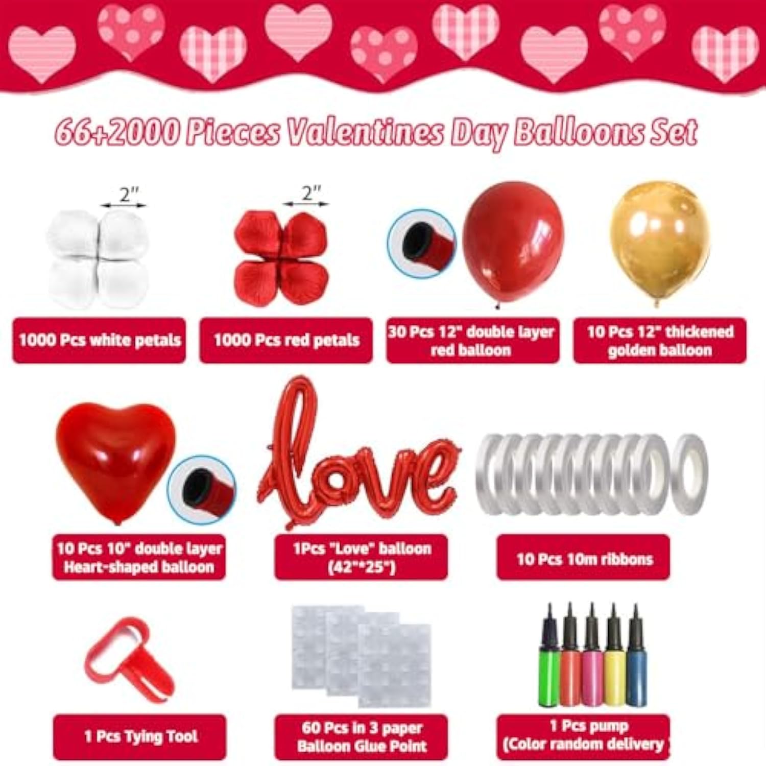 66Pcs I Love You Balloons And Heart Balloons Kit & 2000 Pcs Rose Petals 42" Love Balloon, Gold Balloons, Romantic Decoration Kit Double-Layer For Valentine Day, Wedding, Anniversary, Birthday Parties