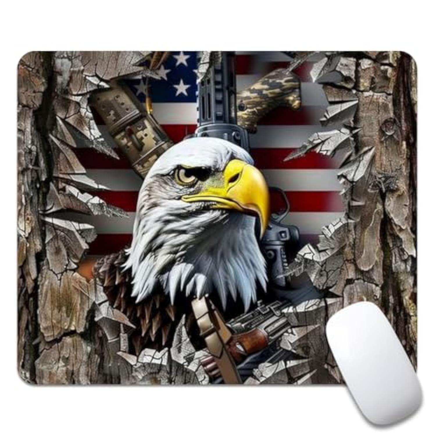 American Flag Eagle Rip Oak Camo (2) Square Mouse Pad, Texture, Waterproof, Anti Slip Rubber Base, Computer Mouse Pad, Laptop Mouse Pad