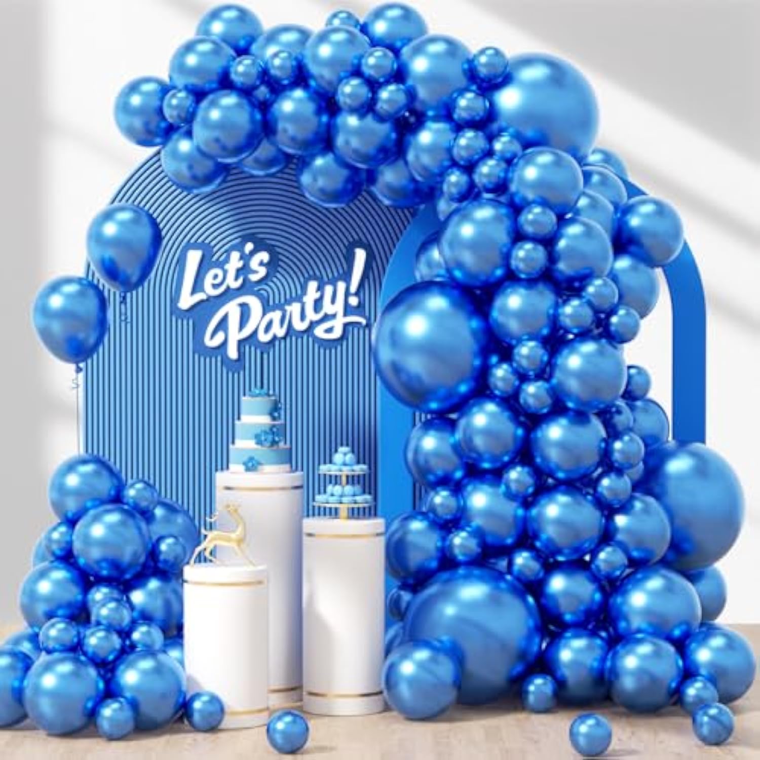 120Pcs Metallic Blue Balloons, 18 12 10 5 Inch Metallic Blue Balloons Different Sizes Blue Balloon Arch Kit For Graduation Baby Shower Wedding Birthday Party Decorations