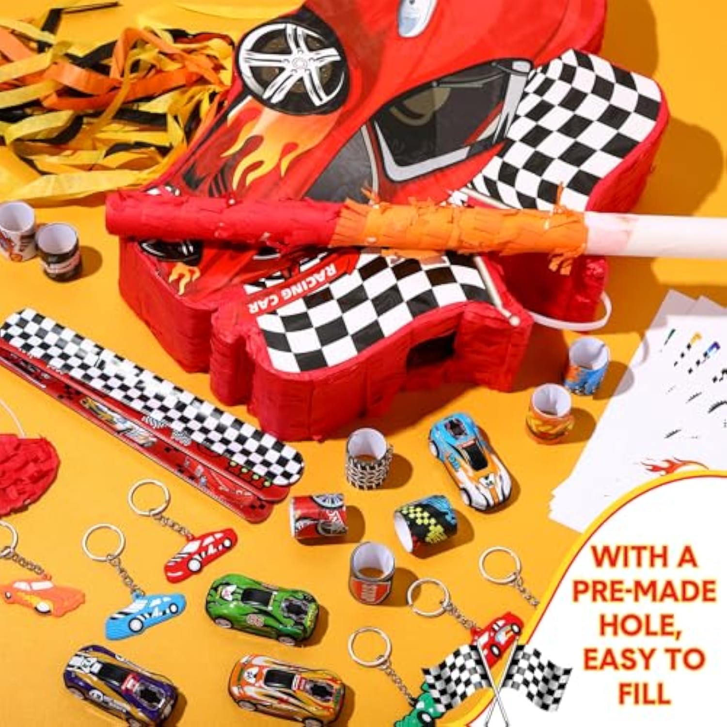 Cars Piñata Race Car Party Favors Set With Black Red Birthday Piñata Stick Blindfold Slap Bracelet Keychain Sticker Racecar Party Gifts Birthday Decorations Goodie Bag Stuffer Supplies