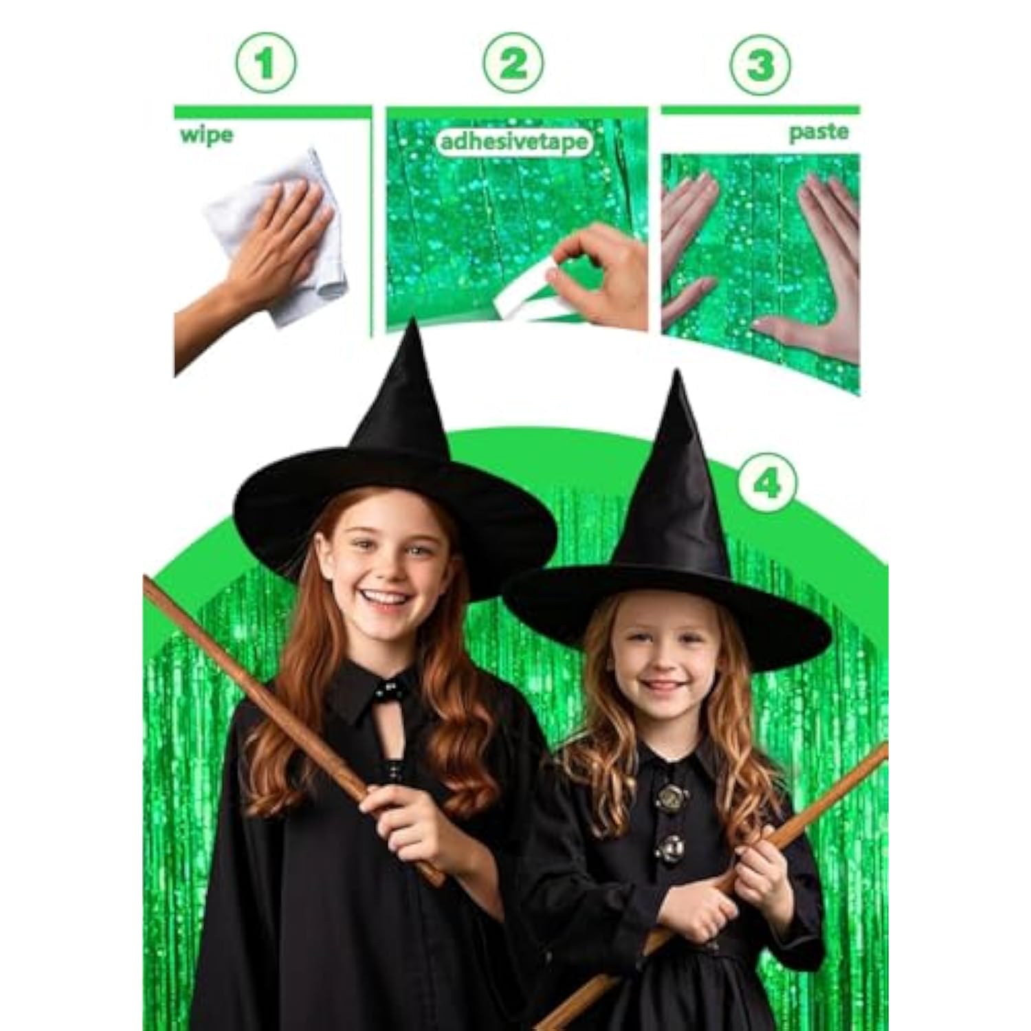 2Pcs Green Birthday Photo Backdrop, Tinsel Streamers & Party Favors