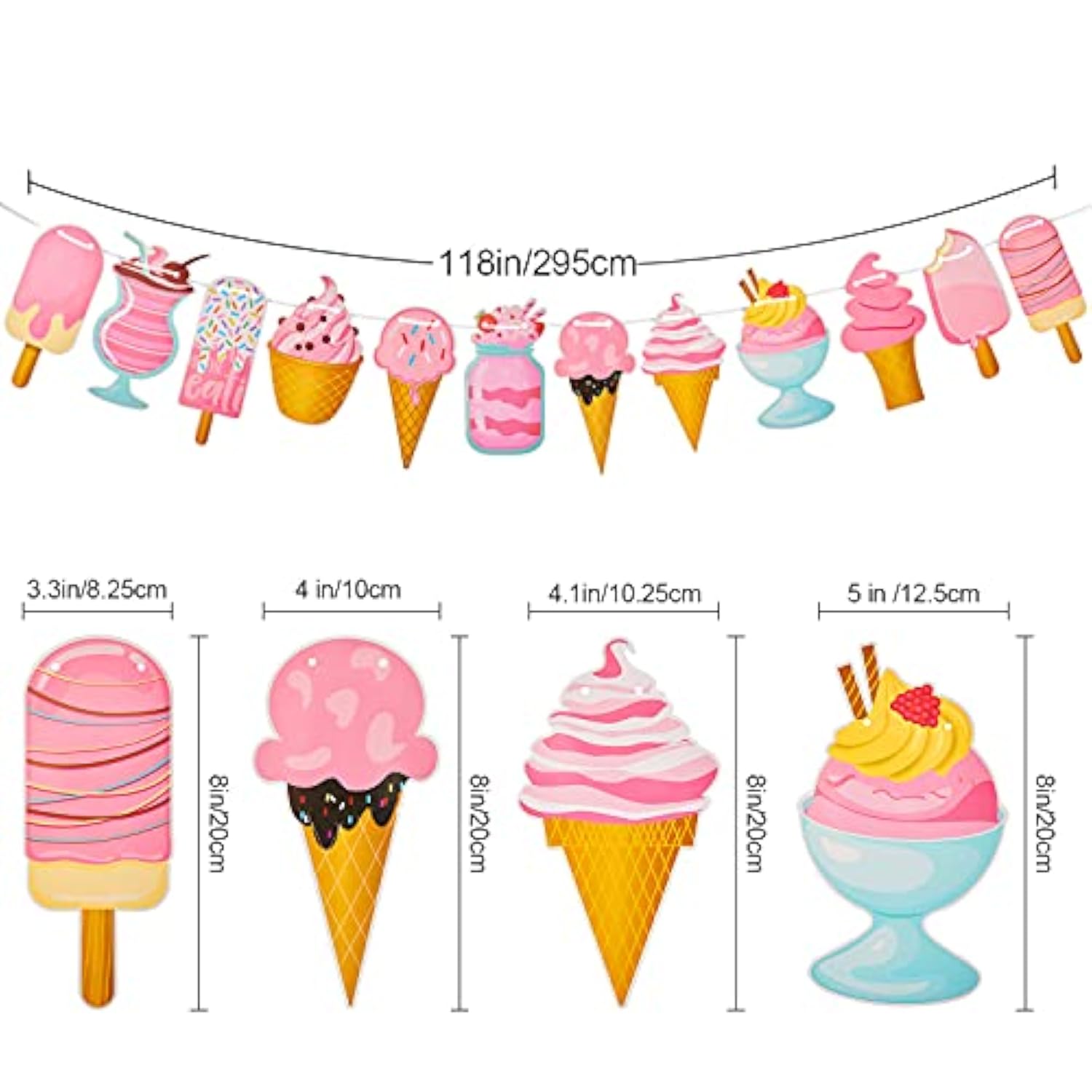 2Pcs Ice Cream Banner Garland, Summer Party Decorations for Baby Shower & Birthday