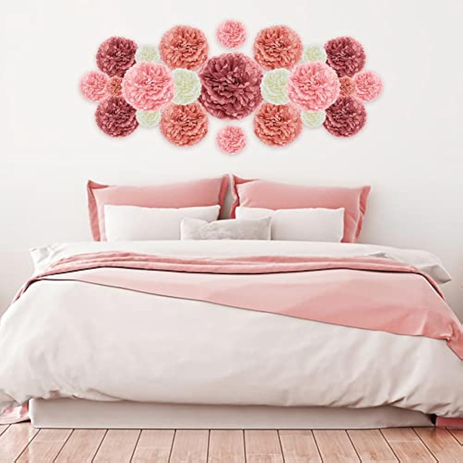 20pcs Tissue Paper Pom Poms in Blush, Rose, Mauve & Cream for Party Decor