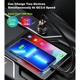 Car Charger, Dual Qc3.0 Port Usb Car Phone Charger Adapter, 36W 3A Fast Charge With Colorful Voltmeter & On/Off Switch