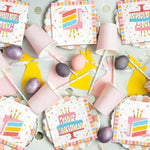 Happy Birthday Party Supplies Set - Cake Design, Featuring Birthday Cake Napkins, Suitable For Adults And Kids Decorations (6.5X6.5 In, 3-Ply Disposable, 50-Pack)