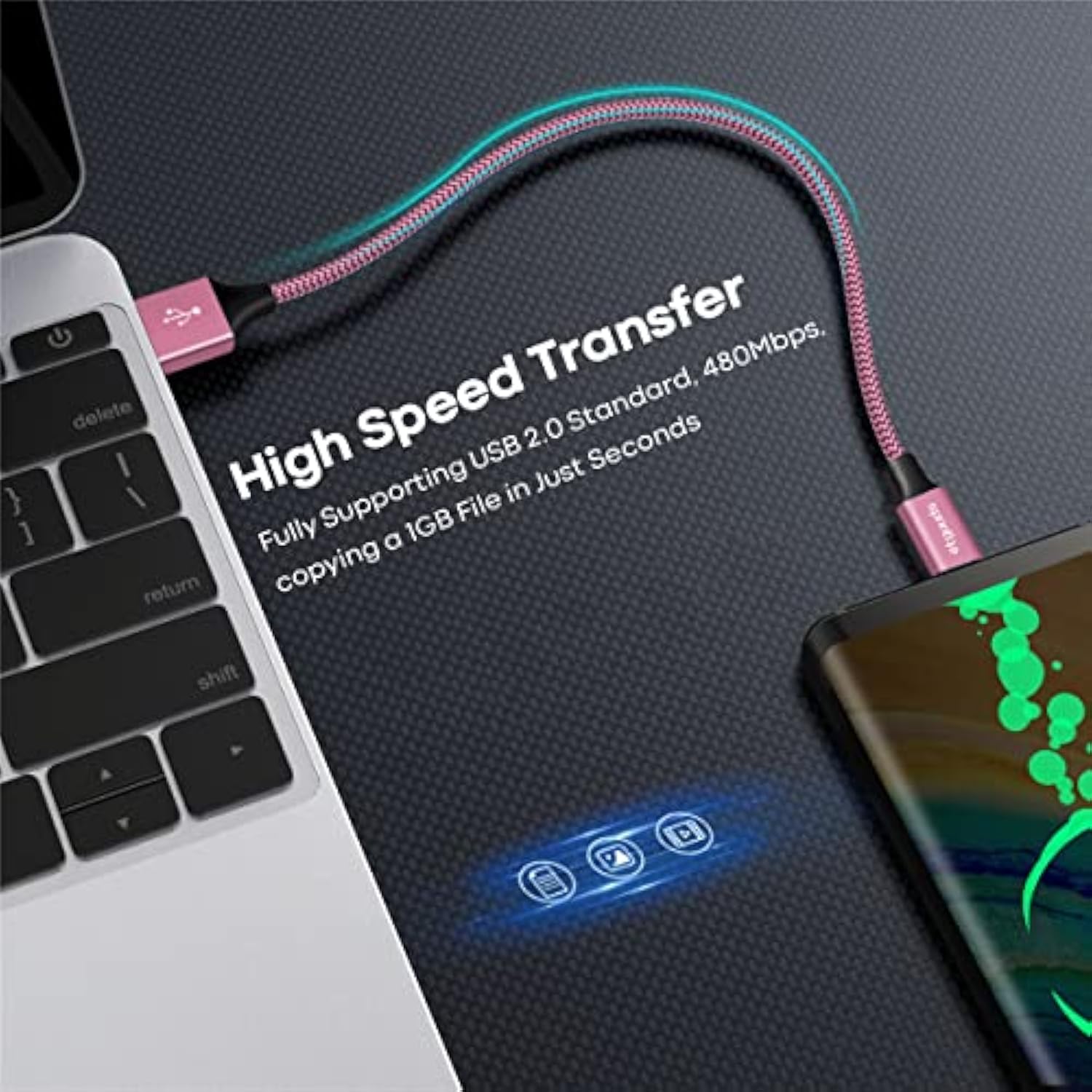 Pink Usb C Cable Short 1Ft, 2-Pack Fast Charging Usb A To Usb C Type Charger C