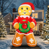 Christmas Gingerbread Man Inflatable Decoration 5.6 Ft Outdoor Holiday Yard Decor With Santa Hat And Wreath, Perfect For