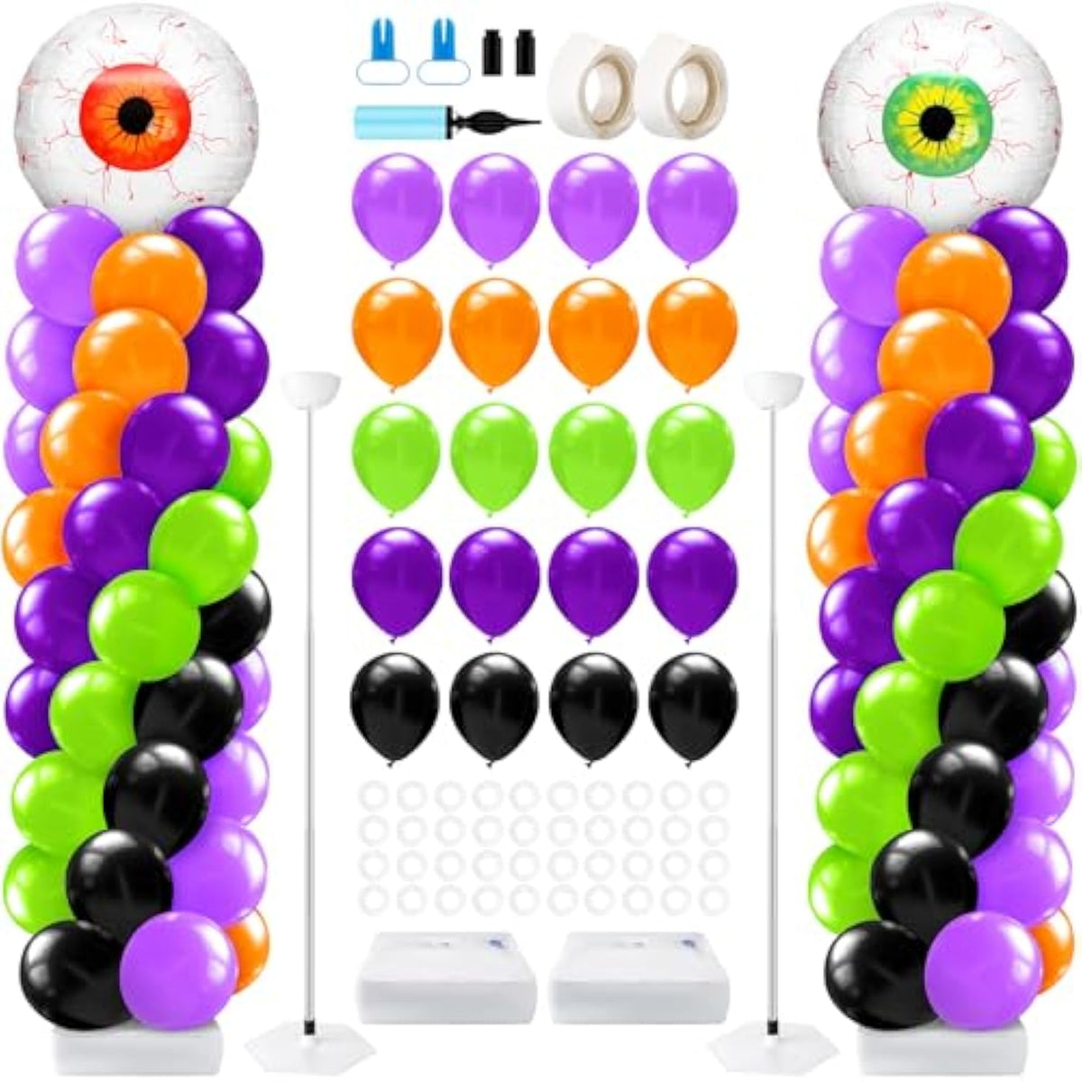 2 Set Halloween Balloon Column Stand Kit with Eyeball Foil Balloons Garland Decor