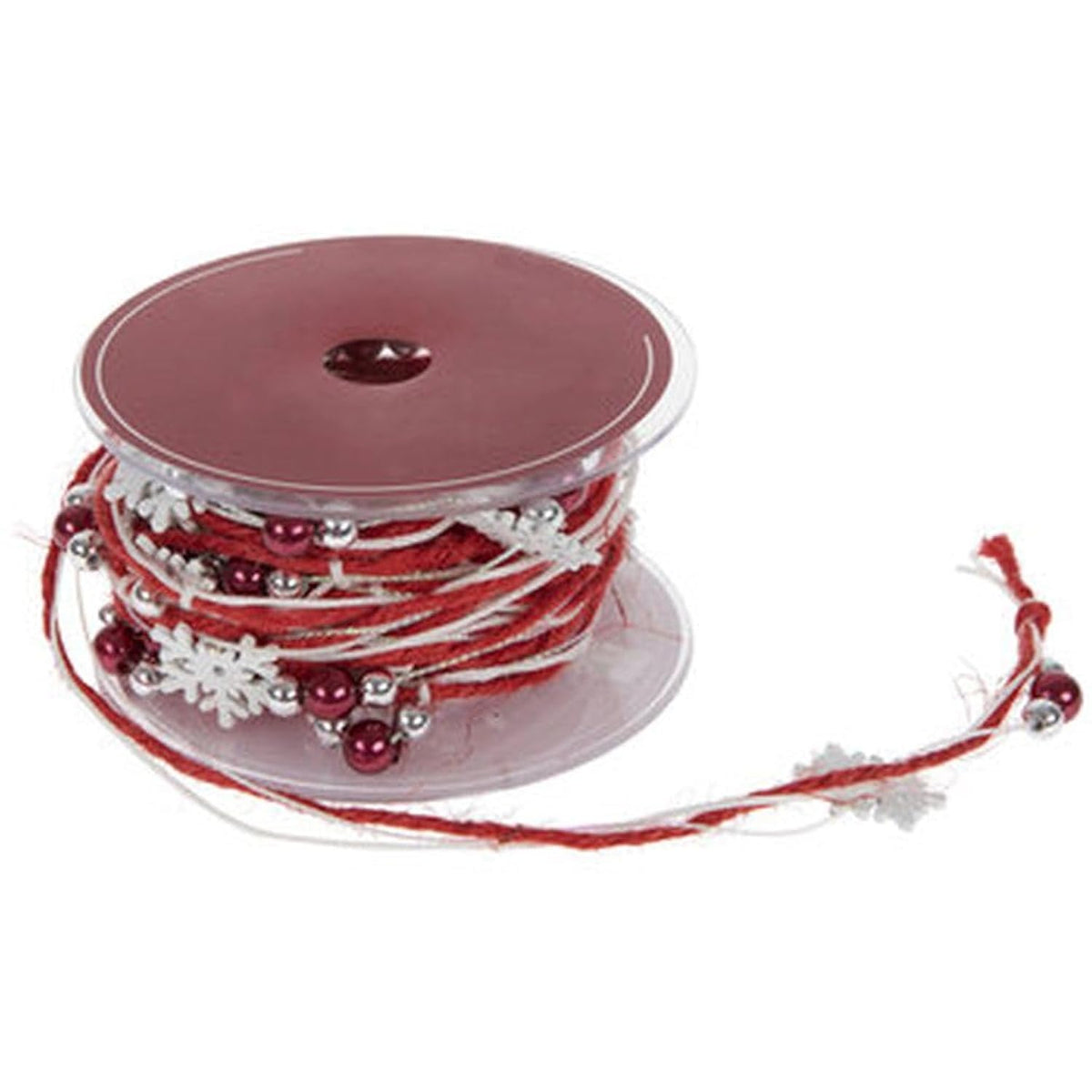 Red Snowflake Beaded Jute Christmas Ribbon - 15 Feet