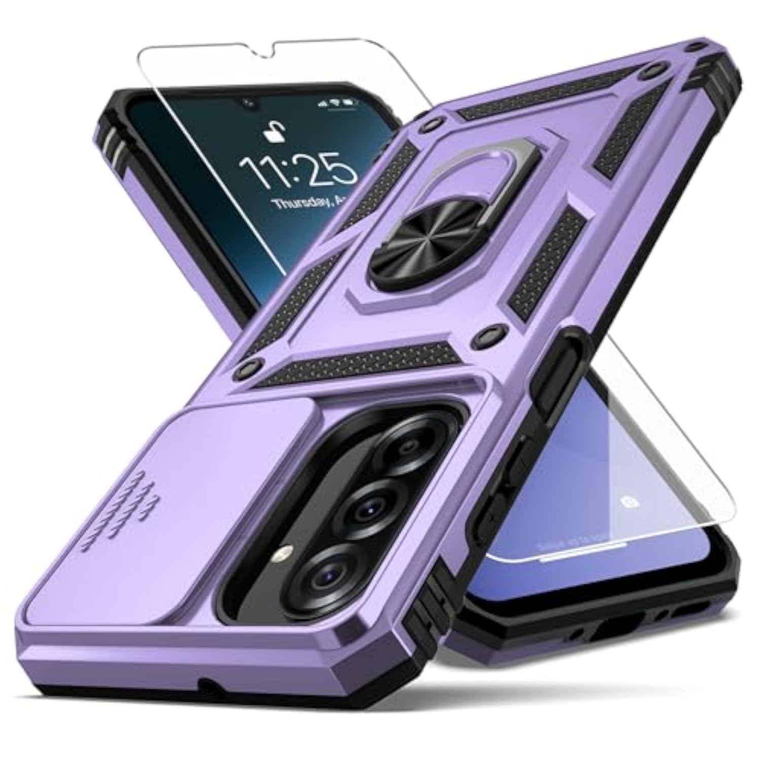 Samsung Galaxy A26 5G Case with Camera Lens Cover, 10 FT Military Grade Drop Protection, Magnetic Ring Holder Kickstand Protective Phone Case, Lavender