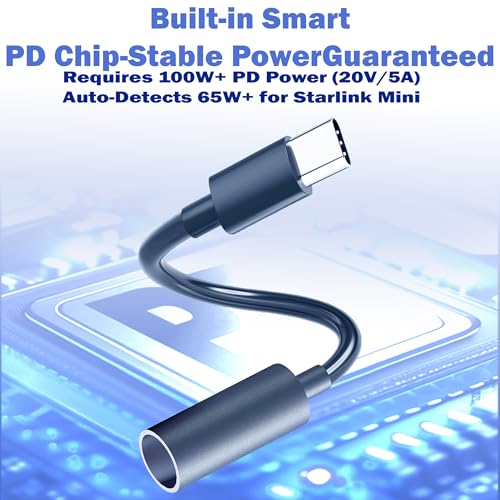 Starlink Mini USB-C to DC Power Adapter Cable (0.2m) - Waterproof and Compatible with 100W and Above PD Power Banks/Chargers and Original Starlink
