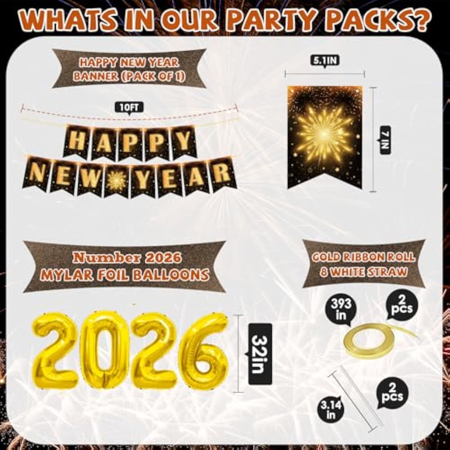 74pc New Year’s Eve 2026 Party Supplies Disco Ball Balloons Banner Fringe Curtain