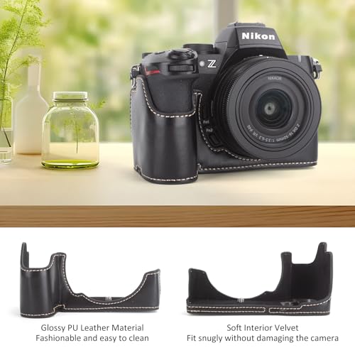 Case For Nikon Z50 Ii Camera, Pu Leather Z50 Ii Half Protective Case With Opening Bottom And Hand Grip Design - Retro Style Black