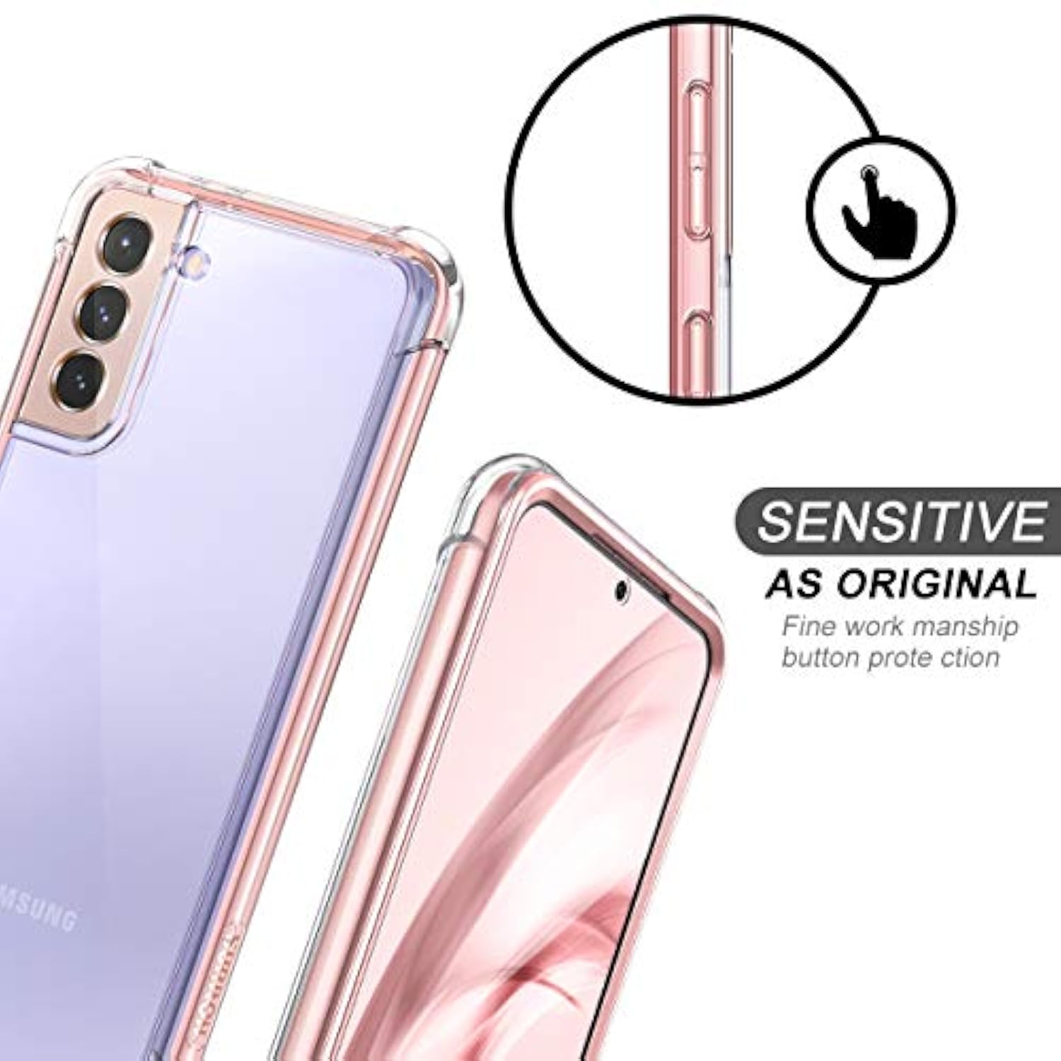 For Samsung Galaxy S21+ Plus Clear Case 6.7" (Only), [Built-In Screen Protector] Full Body Protective Hard Shell+Soft Tpu Phone Case For Samsung S21 Plus -(Rose Gold Edge)