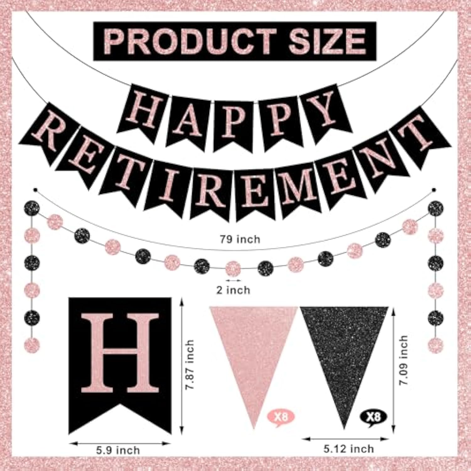Happy Retirement Banner Rose Gold And Black Retirement Banner Glittery Pennant Flags Circle Dot Garland Retirements Party Decorations For Women Retirements Goodbye Farewell Going Away Party Decor