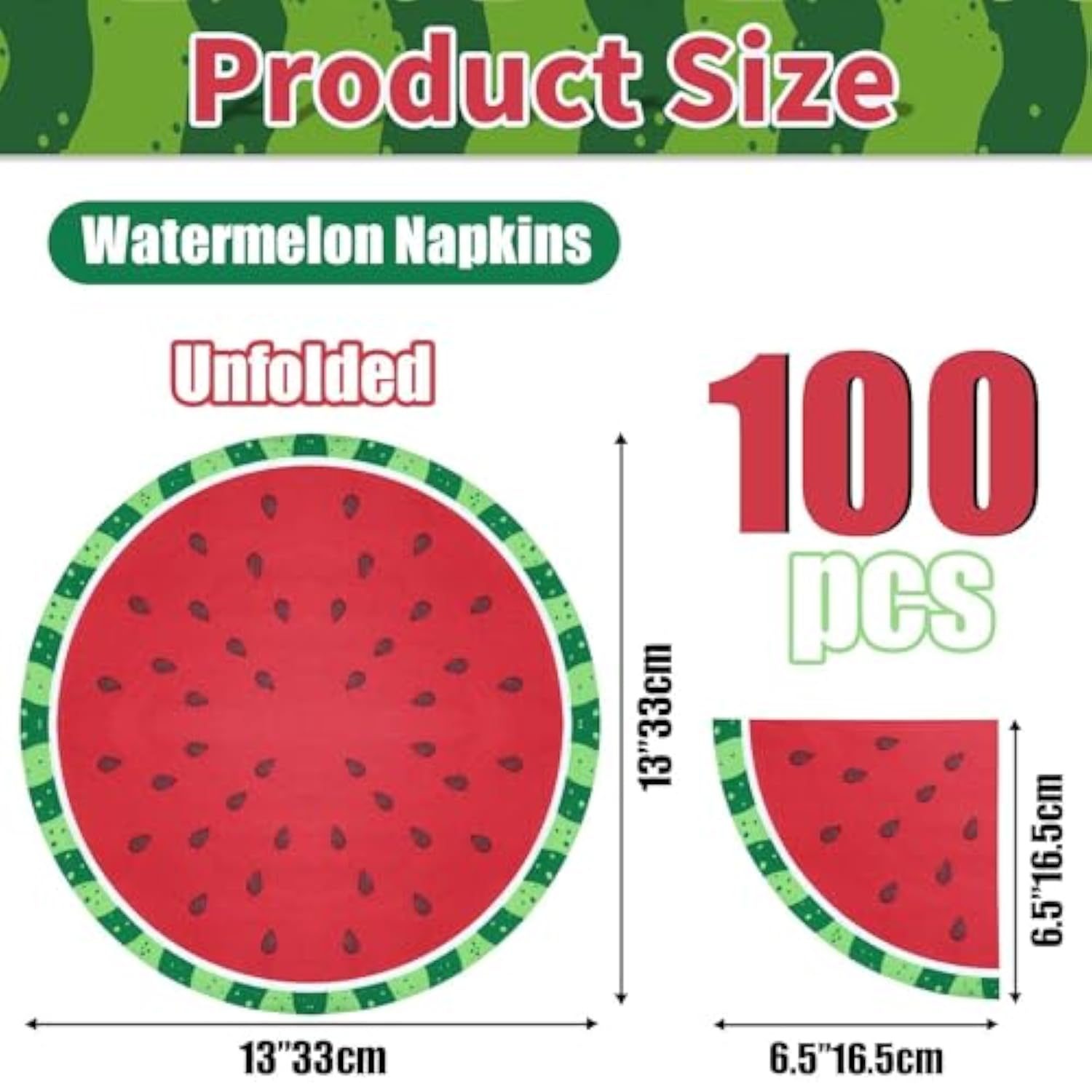100Pcs Watermelon Napkins, Disposable Watermelon Slices Napkins, Picnic Napkins For Kids Baby Shower Summer Tropical Fruit Watermelon Party Supplies, 13 X 13 Inches