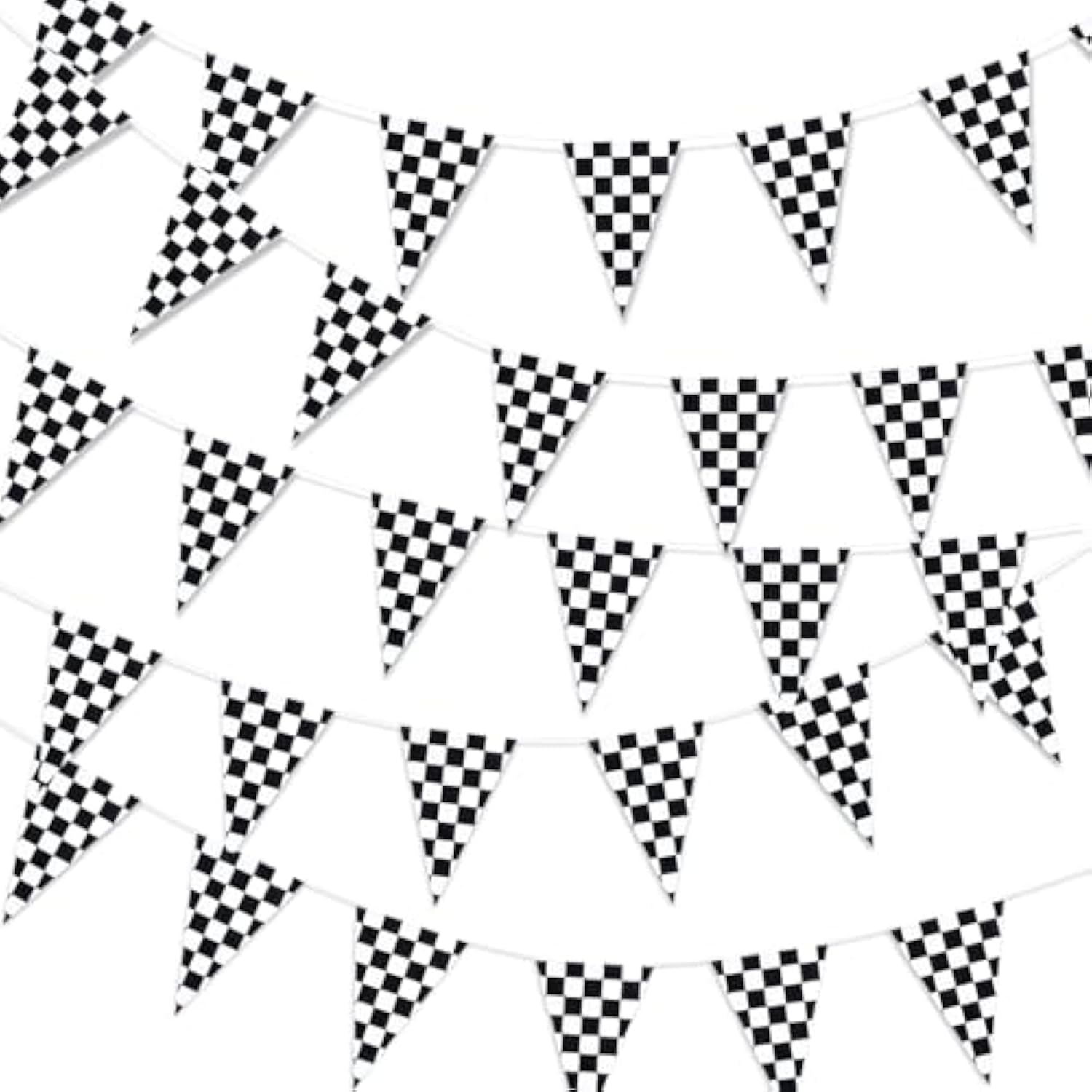 98 Ft Checkered Flag Banner: 48 Pcs Black & White Pennants for Racing Party Decor