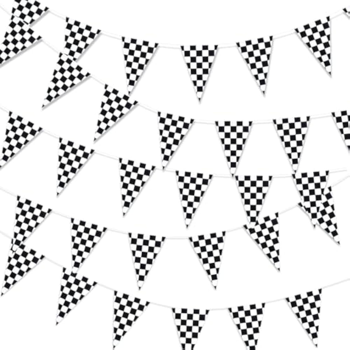 98 Ft Checkered Flag Banner: 48 Pcs Black & White Pennants for Racing Party Decor