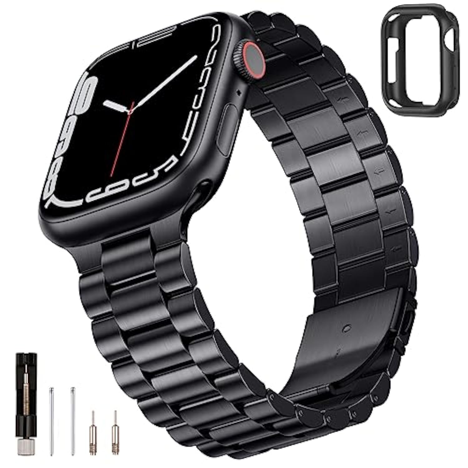 Compatible With Apple Watch Band 45Mm 44Mm 42Mm For Men Women, Stainless Steel Metal Iwatch Band With Case For Apple Watch Series 9/8/7/6/5/4/3/2/1/Se/Se2(Black, 42Mm 44Mm 45Mm)