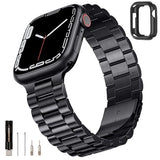 Compatible With Apple Watch Band 45Mm 44Mm 42Mm For Men Women, Stainless Steel Metal Iwatch Band With Case For Apple Watch Series 9/8/7/6/5/4/3/2/1/Se/Se2(Black, 42Mm 44Mm 45Mm)