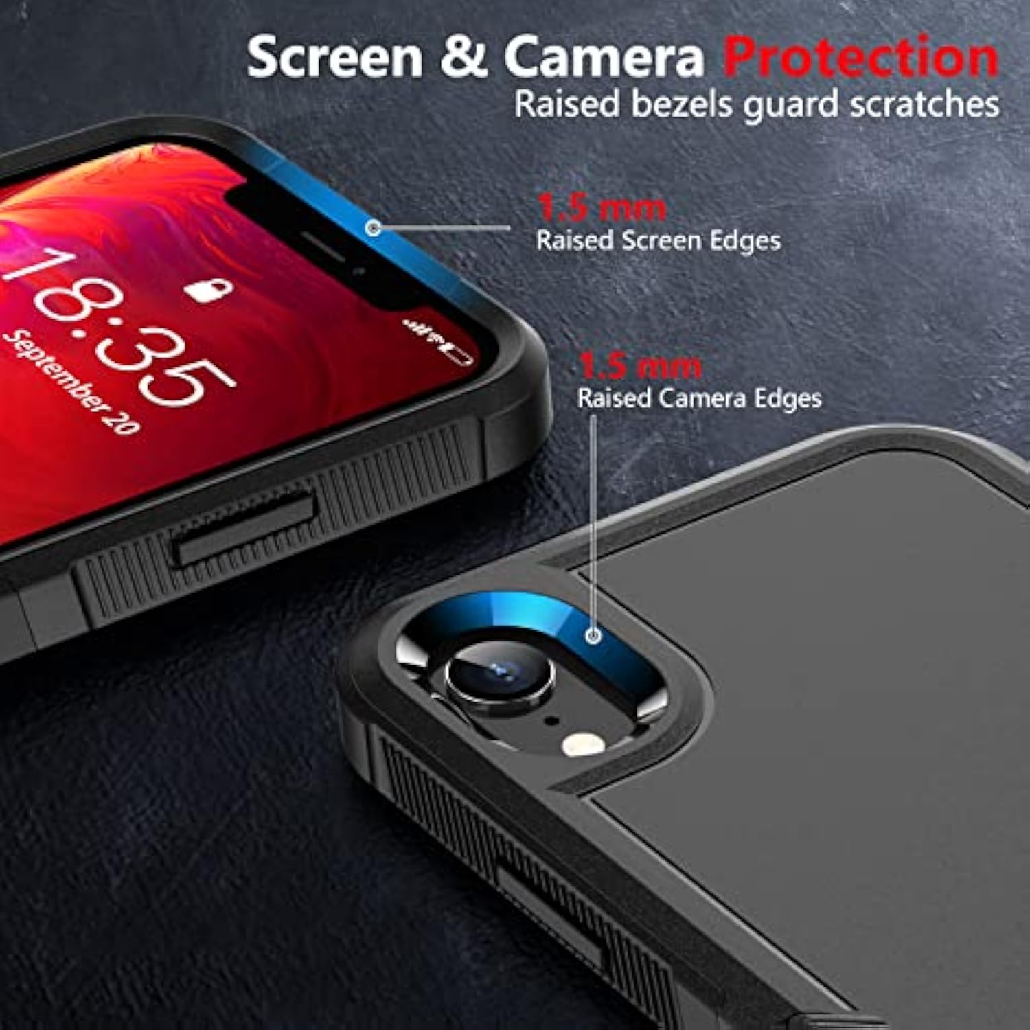 For Iphone Xr Case, [10 Ft Grade Drop Protection] [Non-Slip] [2 Pcs Tempered Glass Screen Protector] Shockproof Airbag Cushion Protective Case For Iphone Xr 6.1” (Black)