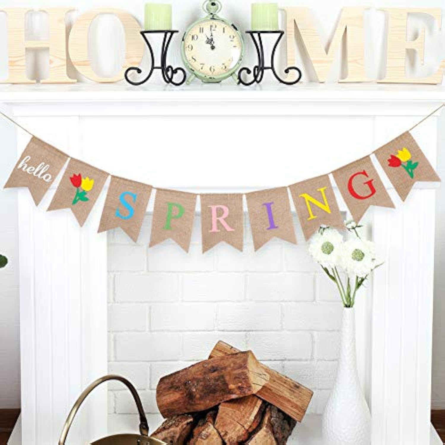 Hello Spring Banner Burlap Decoration Hello Spring Hanging Banner Garland Spring Home Mantel Fireplace Party Hanging Decoration For Door Mantel Fireplace Party Hanging Supplies