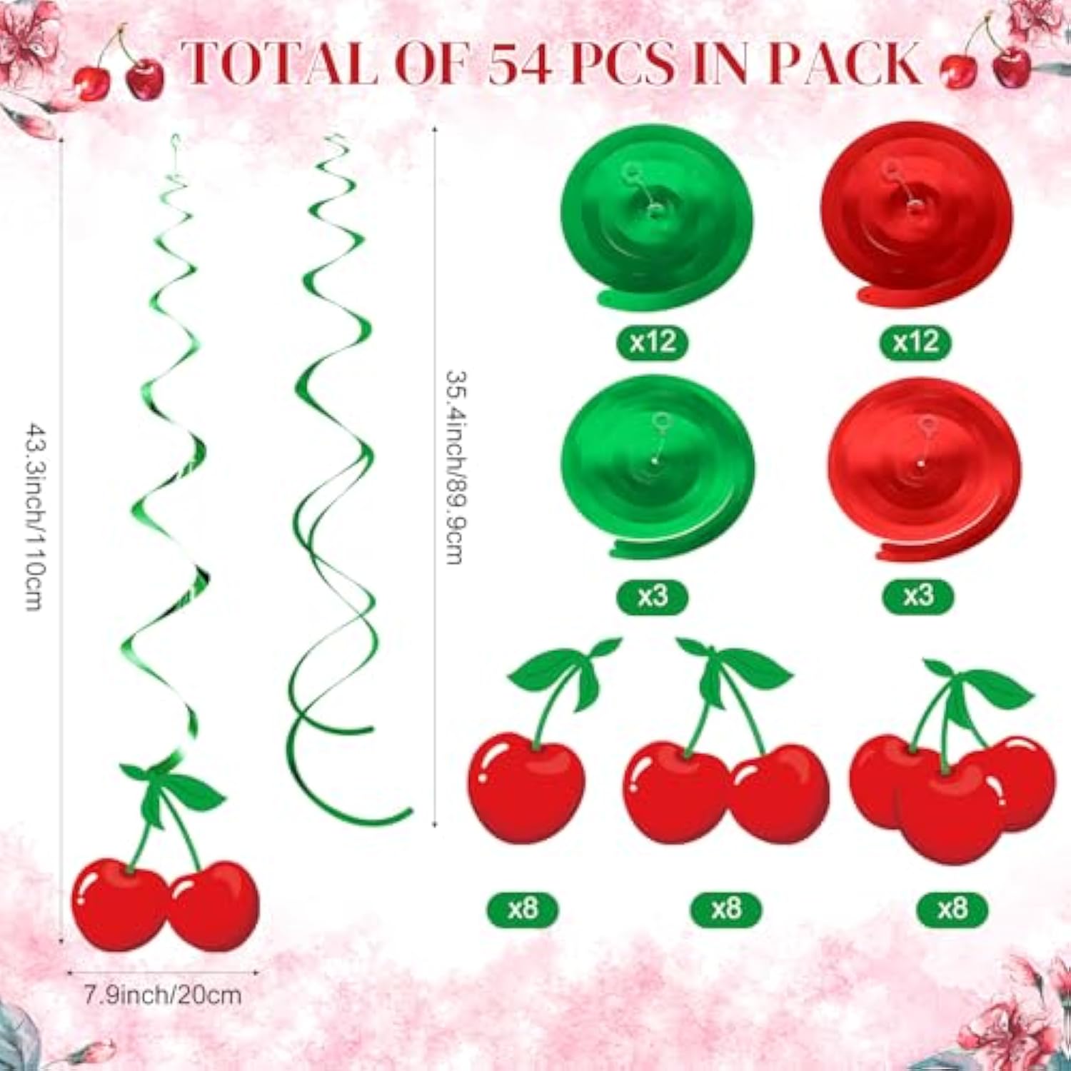 30 Pcs Cherry Hanging Swirl Decorations Cherry Party Hanging Ornaments For Birthday Baby Shower Party Supplies Decor