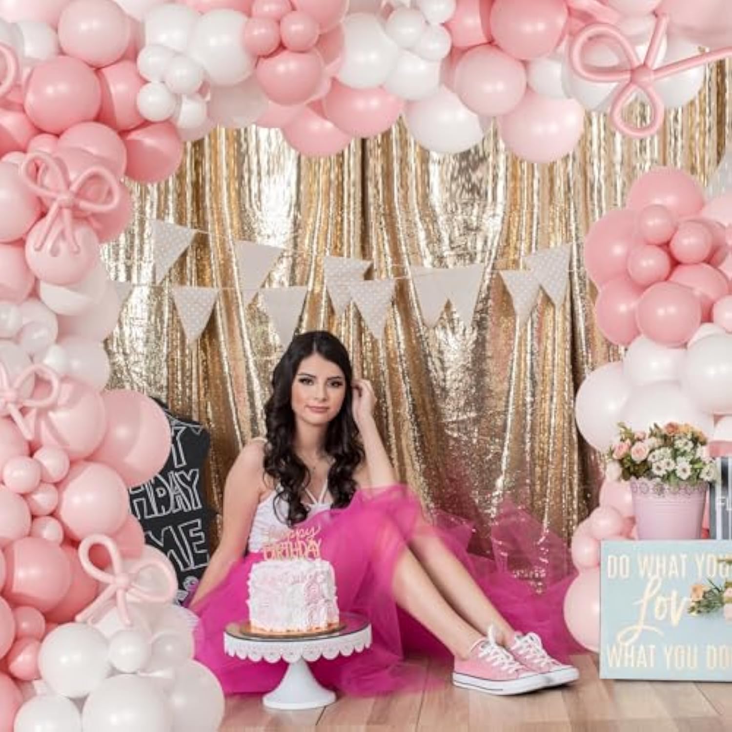 145Pcs Pink Balloon Arch Kit Bow Balloons for Birthdays, Showers & Reveals