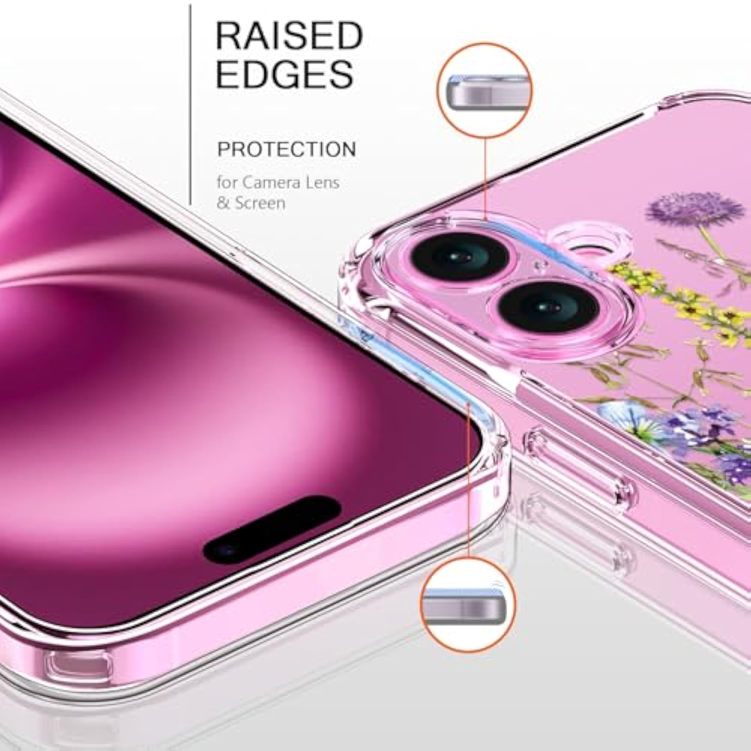 For Iphone 16 Case With Screen Protector, Enhanced Camera Protection, Crystal Clear Cover With Fashionable Designs For Girls Women, Slim Fit Protective Phone Case 6.1" Blooming Flowers