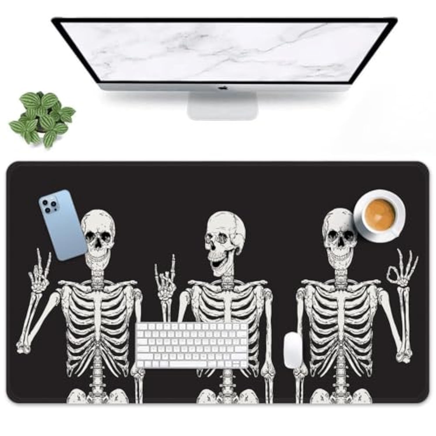 Black Skull Large Mouse Pad Non-Slip Desk Pad Keyboard And Mouse Desk Mat Gaming Mousepad For Game, Office & Home, 31.5 X 11.8 In