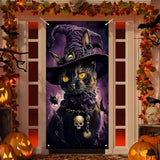 Scary Black Cat and Bats Halloween Door Cover Gothic Porch Decoration 72×36