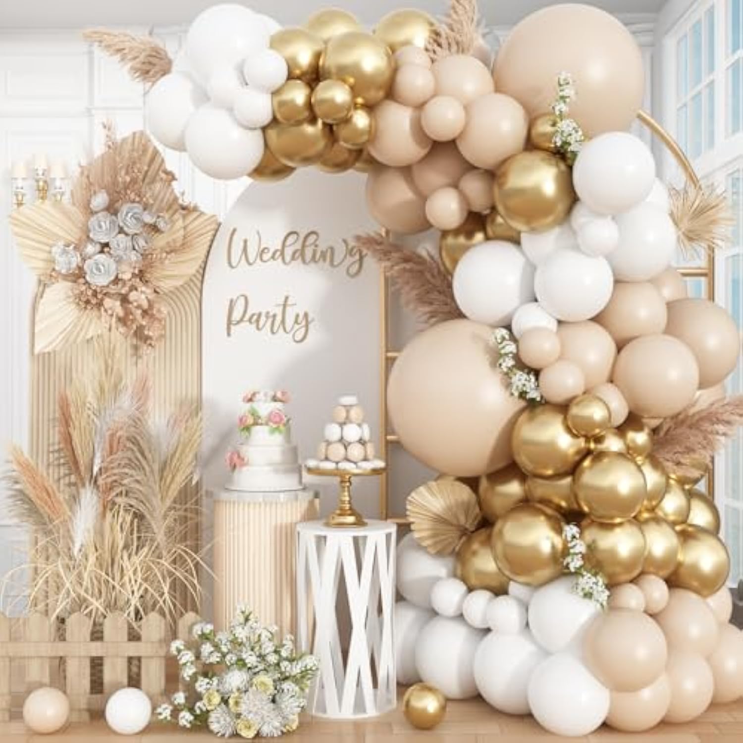 White & Gold Balloon Garland Kit: Boho Party Arch (82 pcs)
