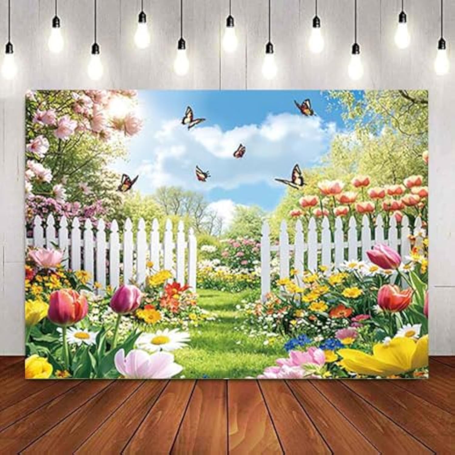 Spring Backdrop Spring Garden Flowers Photography Background Wildflower Yard Scenery Picnic Easter Party Decorations Banner Photo Supplies (82X59Inch(7X5Ft))