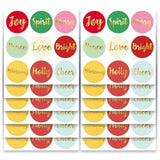 Colorful Christmas Stickers | Gold Foil | 1.4 Inch | Inspirational Positive Word | Waterproof | 135-Pack For Christmas Gifts, Holiday Stickers For Envelopes